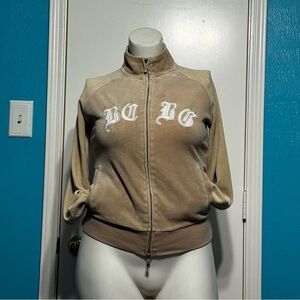 BCBG Max Azria Women's Vintage Y2K velour jacket beige 2 way zipper large GUC